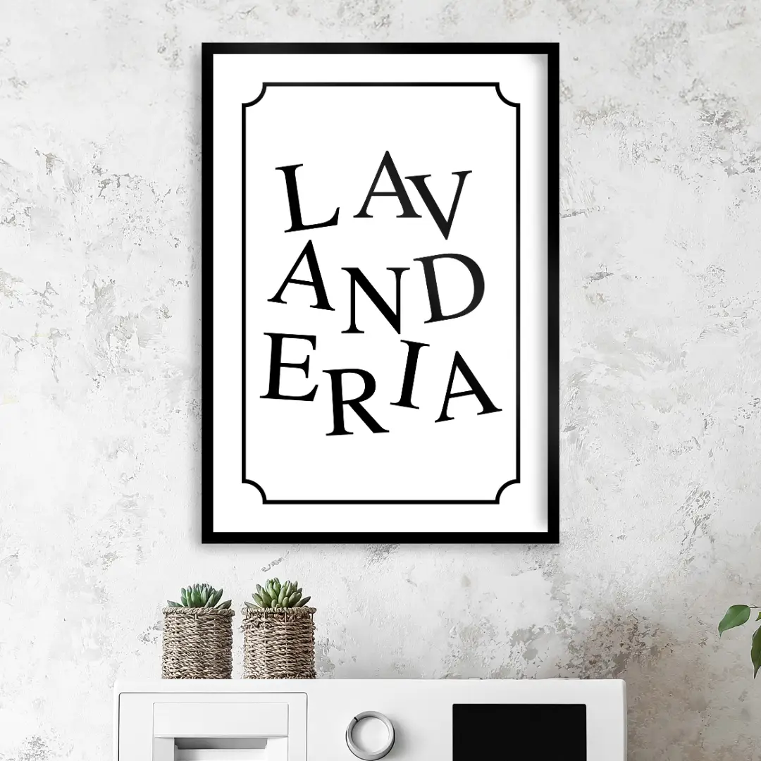 Imagem grátis para quadro decorativo em pdf para imprimir e decorar Lavanderia Minimalista preto e branco