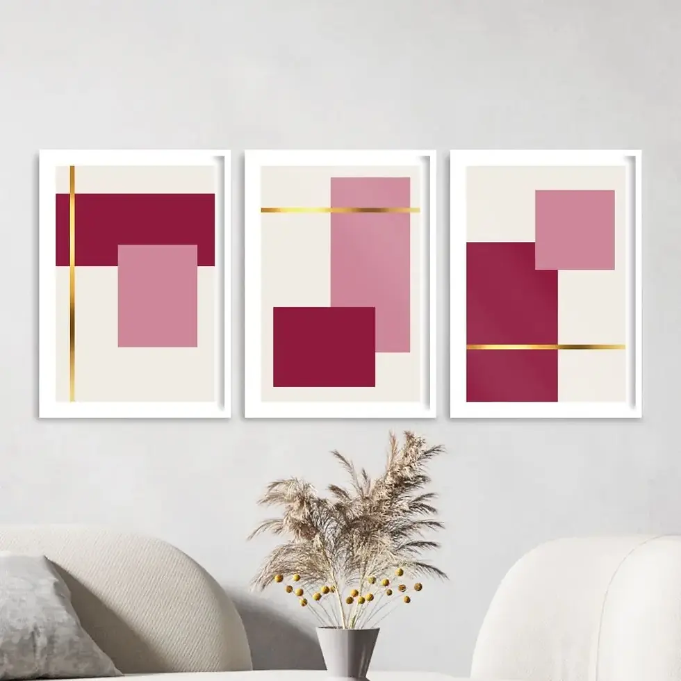 Quadros Rosa para Imprimir e Decorar: Baixe Artes Digitais em Alta Qualidade para quarto feminino decoração rosa delicada decoração barata fácil e rápida quadros geométricos quadrados trio rosa e dourado e marsala elegante luxuoso minimalista