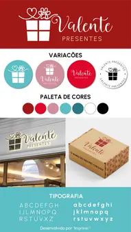 Identidade Visual e Logotipo para empresa Loja de Presentes Vermelho Verde e Turquesa com Logo Presente Pet Infantil Criativo