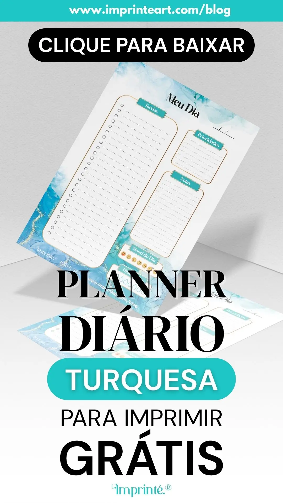 Baixe o Planner Digital Turquesa Grátis para Imprimir Planejador gratuido para se organizar em PDF