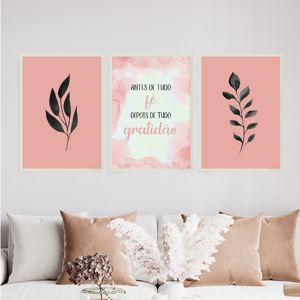 Miniatura: Ramo de folhas - Antes de tudo fé Depois de tudo gratidão - Aquarela Rosa