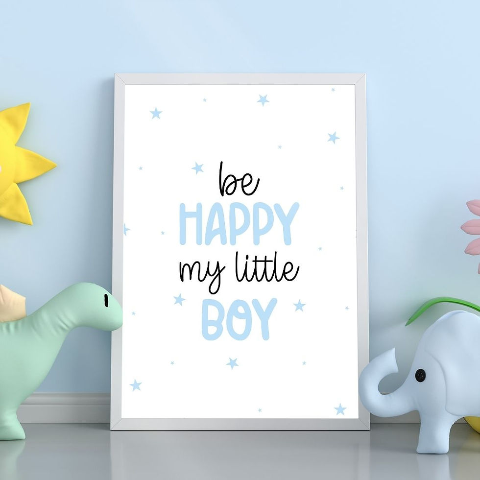 Arte Digital Imagem para Quadro Decorativo para Imprimir com frase Be Happy my Little Boy Estrelas Quarto Infantil de menino