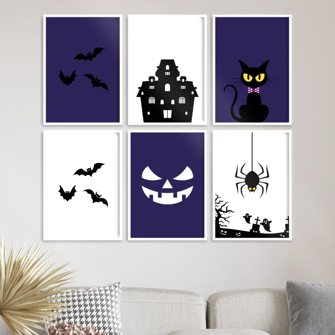 Imagens para quadros para imprimir de Halloween na cor roxa.
