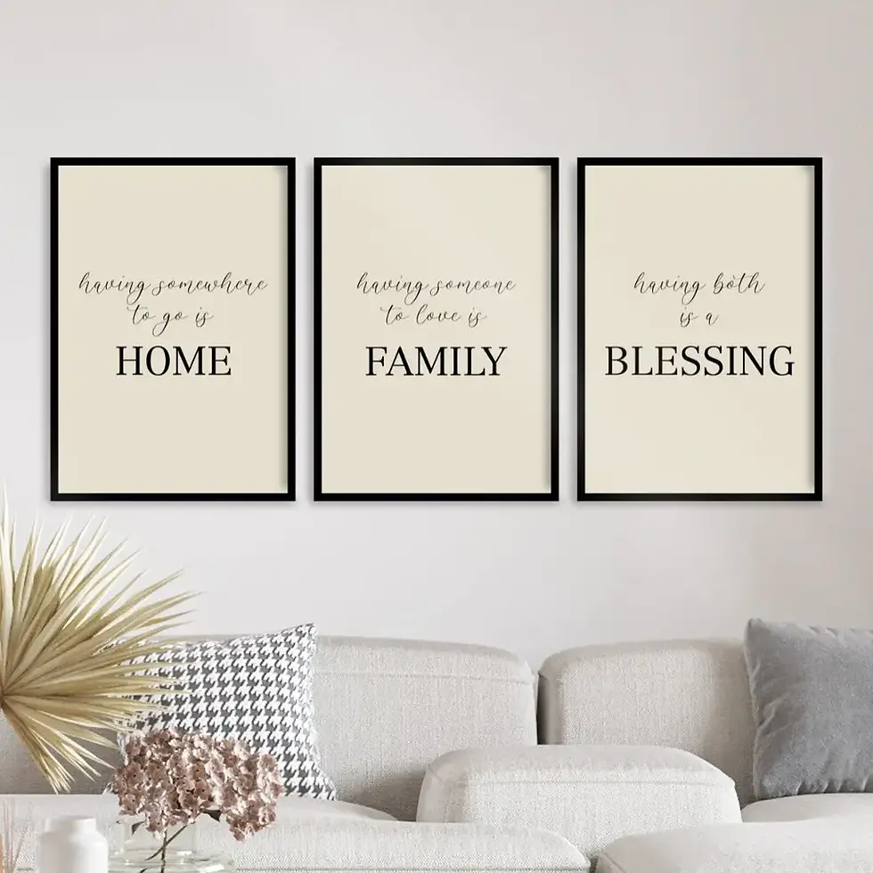 Arte Digital para Quadro decorativo para imprimir com frase Home Family Blessing - Bege e Preto