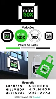 Criação de Logotipo Identidade Visual Logomarca de mini mercado super em container de condomínio nas cores verde e preto e branco estilo criativo e minimalista com gestalt e espaço negativo de caixa