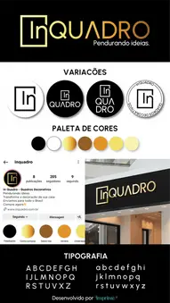Criação de Logotipo Identidade Visual Logomarca de Loja de Quadros In Quadro Preto e Dourado elegante de luxo branco e preto