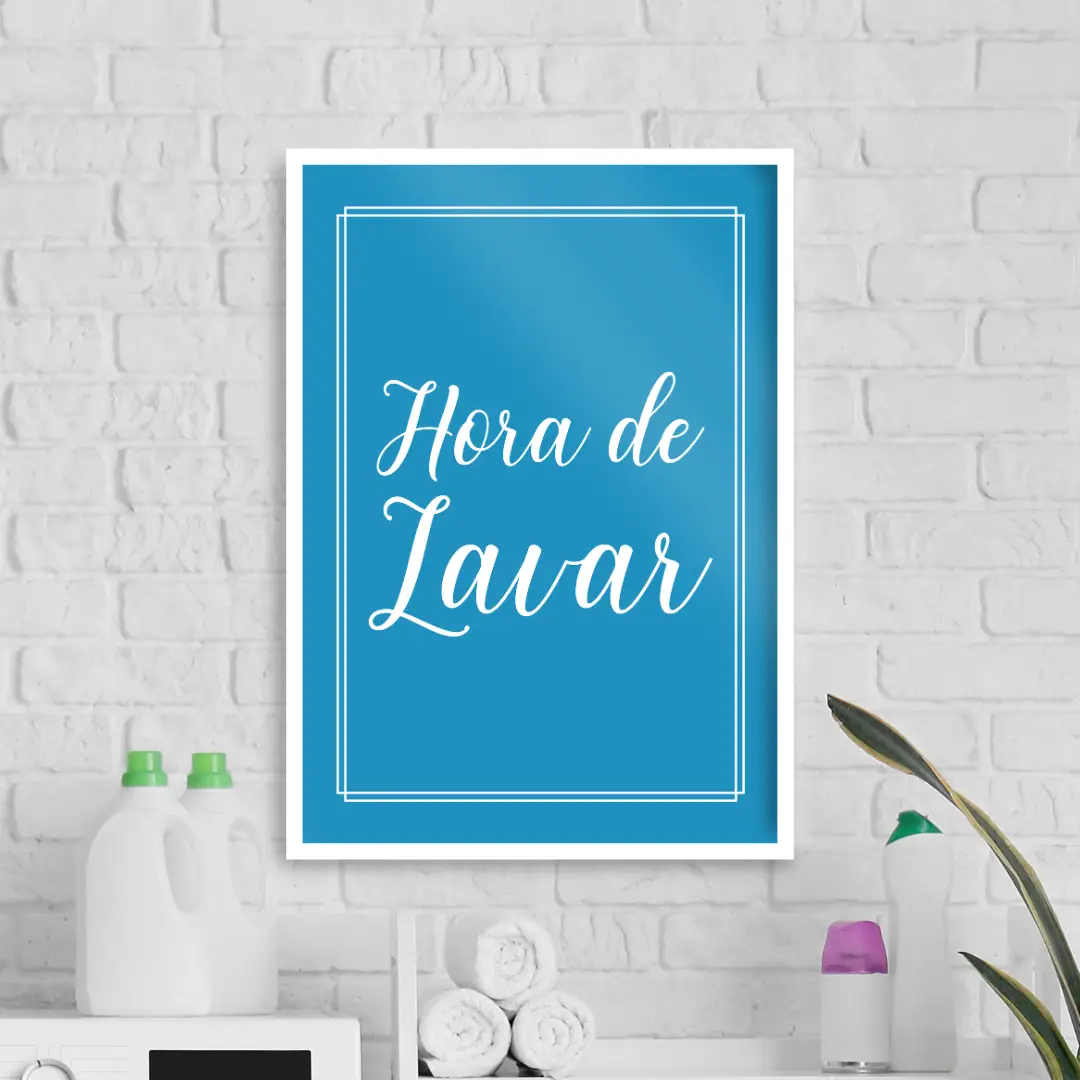 Imagem grátis para quadro decorativo em pdf para imprimir e decorar Lavanderia Hora de Lavar Azul e Branco