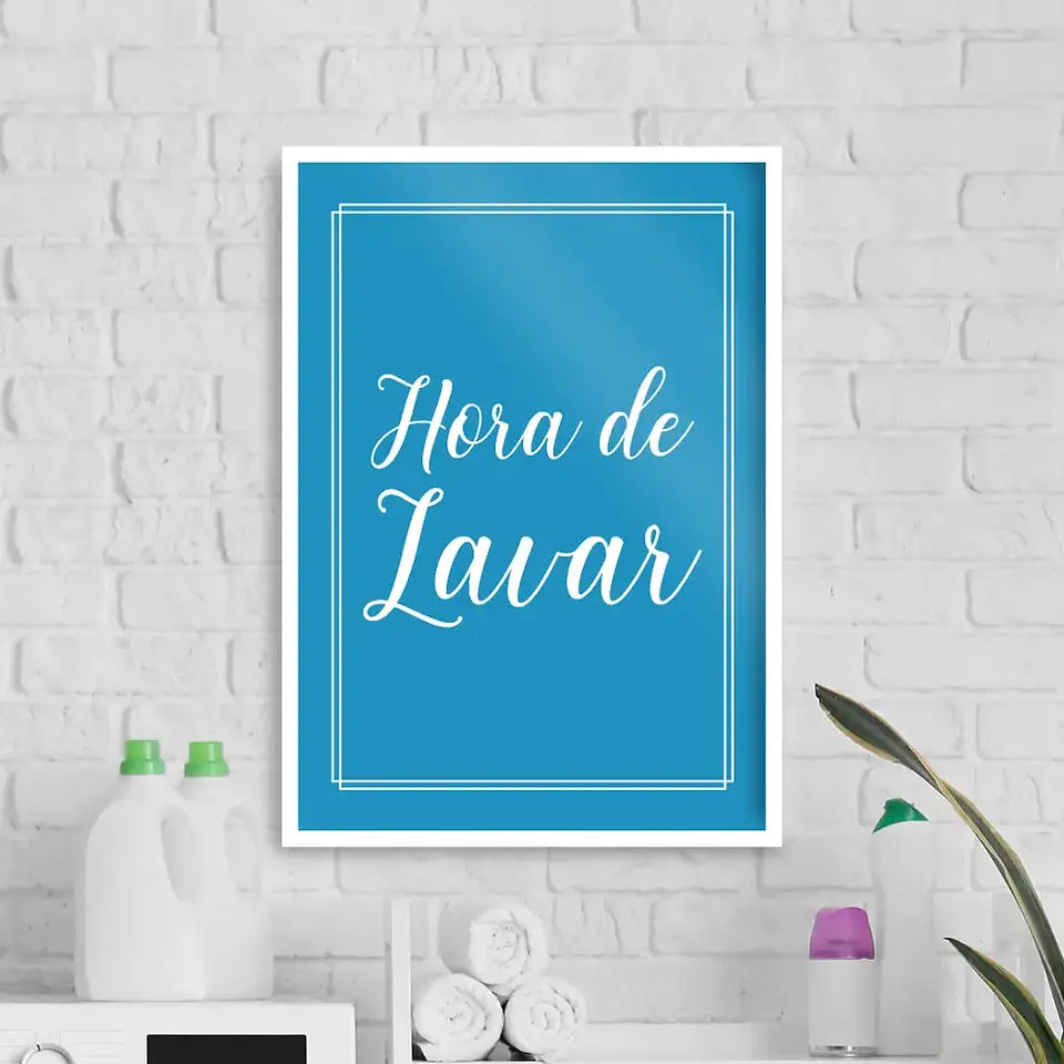 Imagem grátis para quadro decorativo em pdf para imprimir e decorar Lavanderia Hora de Lavar Azul e Branco