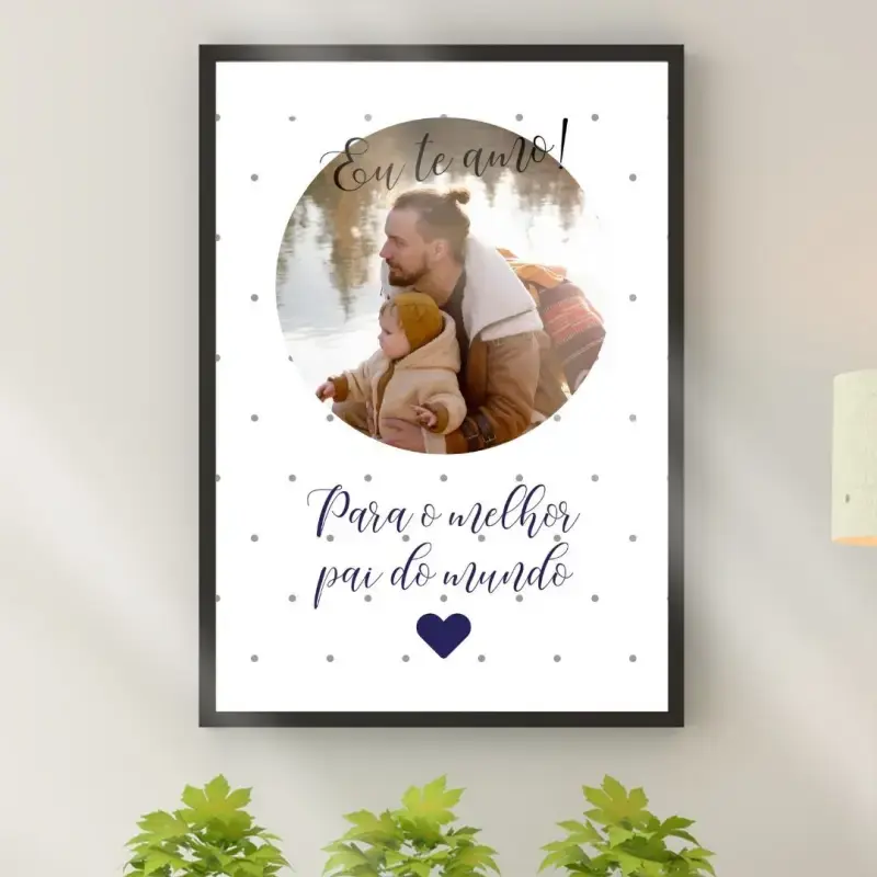 Arte digital para quadro decorativo para imprimir com frase Eu te amo - Para o melhor pai do mundo com 1 foto redonda para presente de dia dos pais