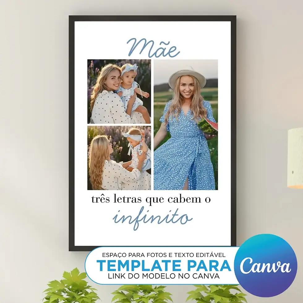 Arte Digital Imagem para Quadro Personalizado com fotos Presente de Dia das Mães para imprimir Template Canva Editável Mamãe