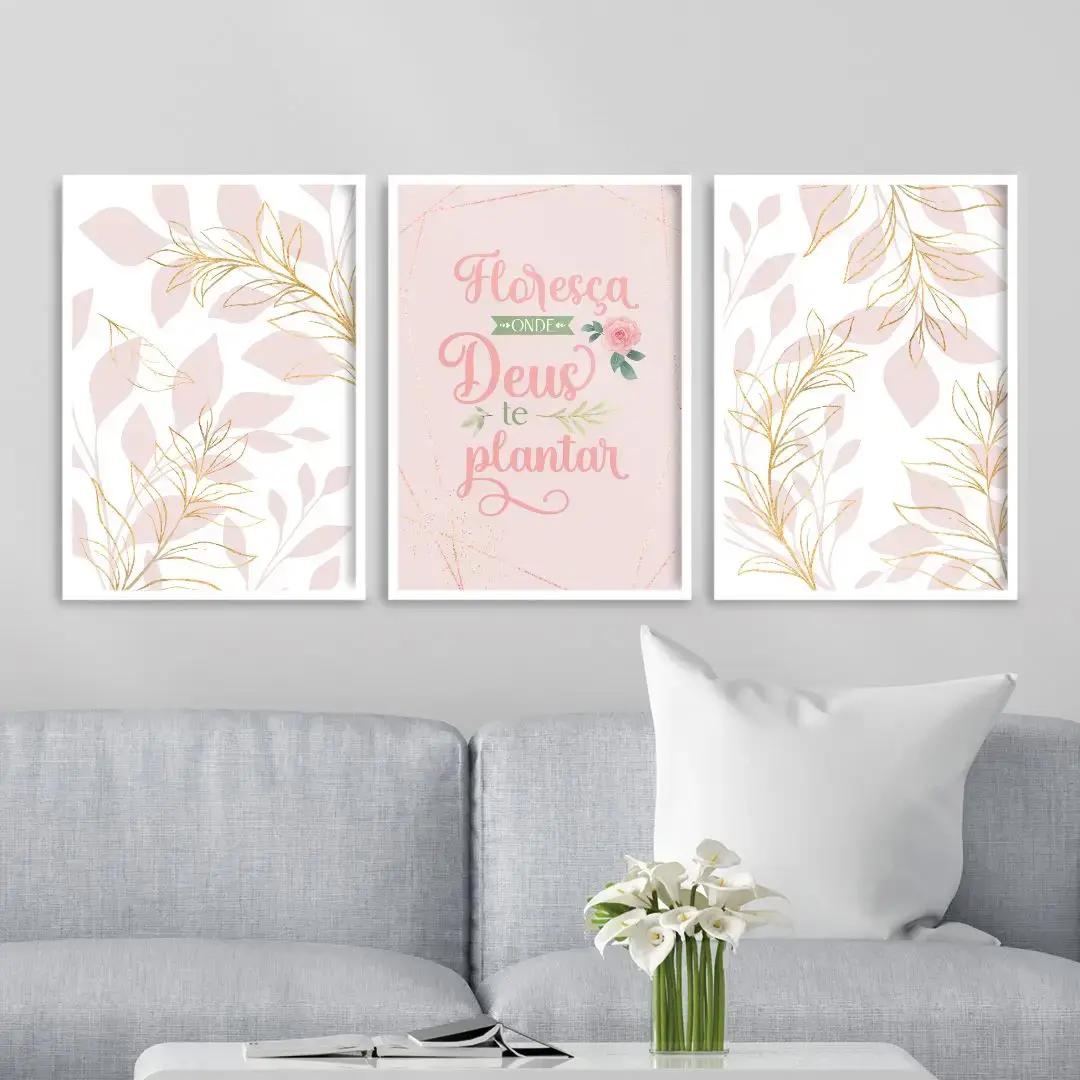 Floresça onde Deus te plantas Rosa e Verde - Folhas abstratas Rosa e Dourado