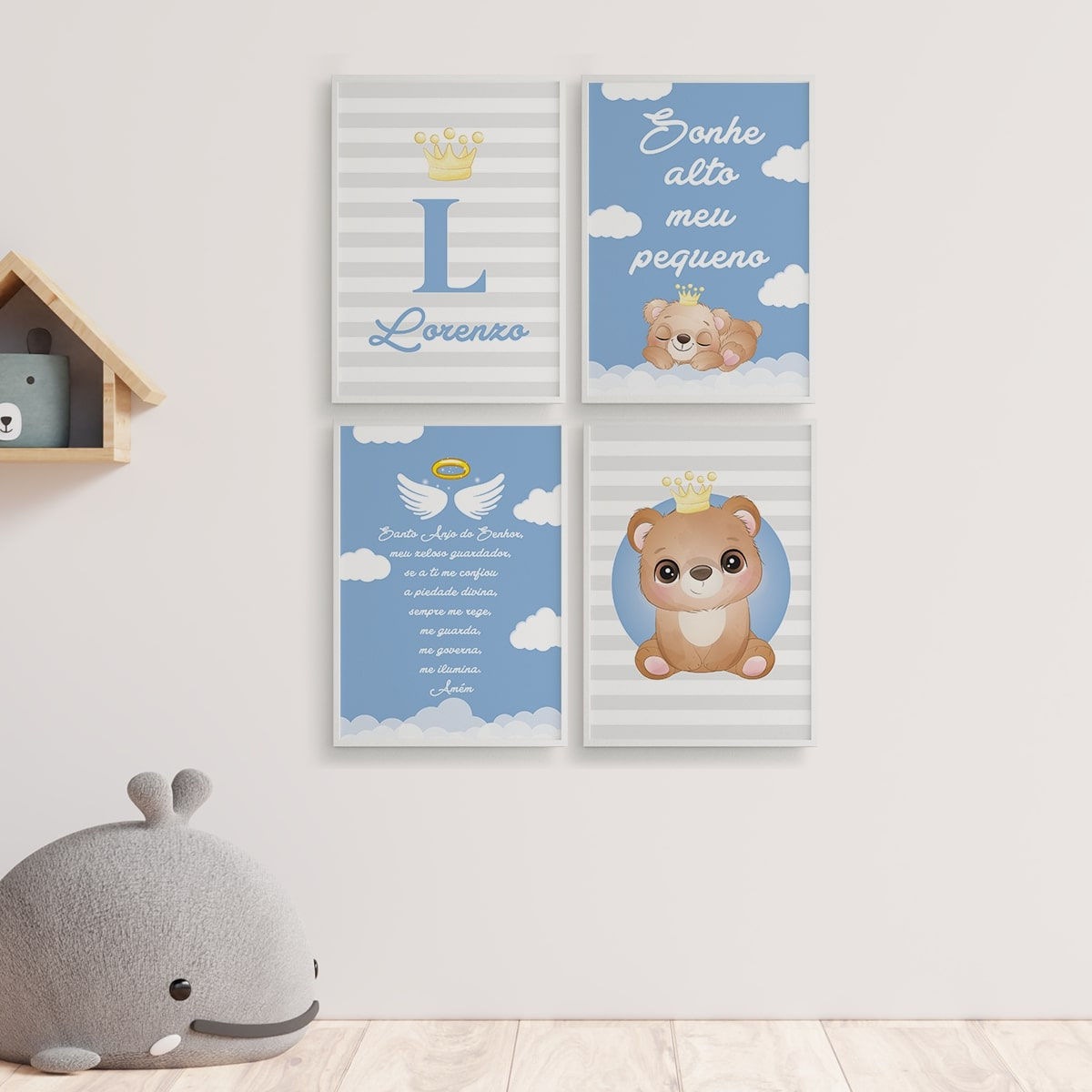 Prince Teddy Bear - Dream Big - Guardian Angel Prayer - Cloud Stripes - With name