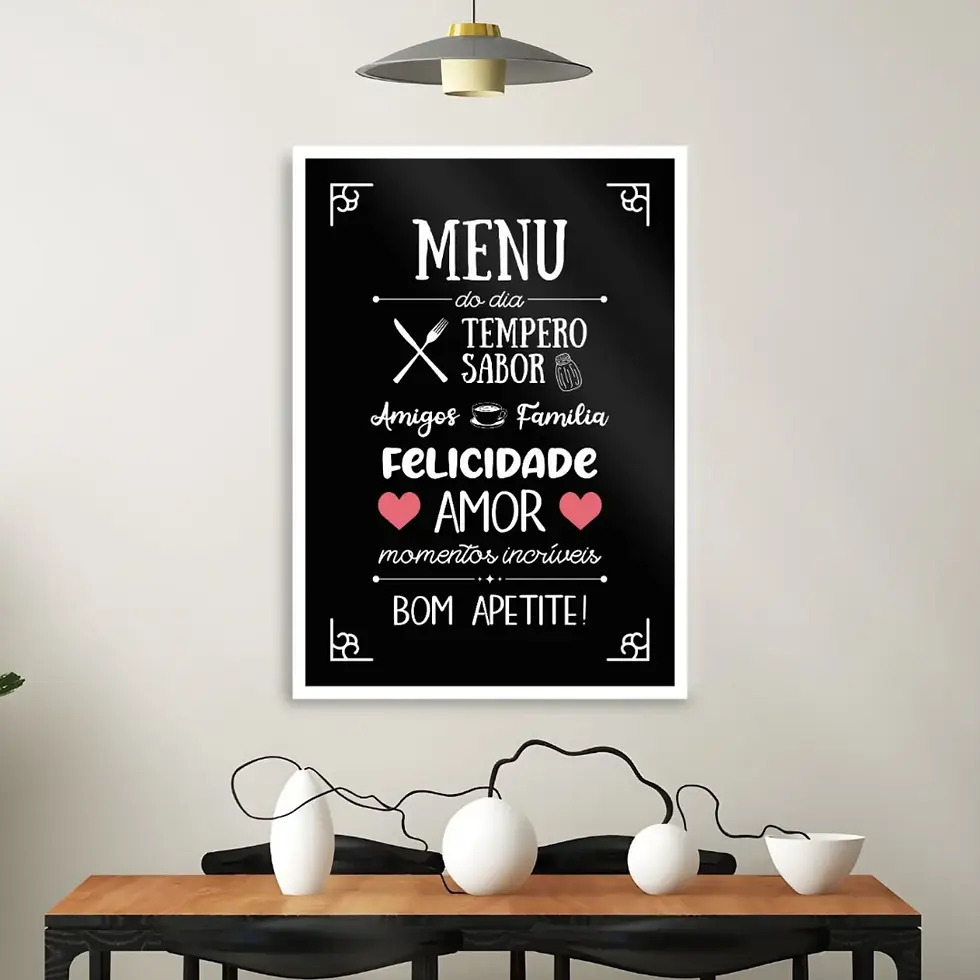 Arte digital para quadros decorativo para cozinha com frase Menu do dia - Preto e Branco para imprimir