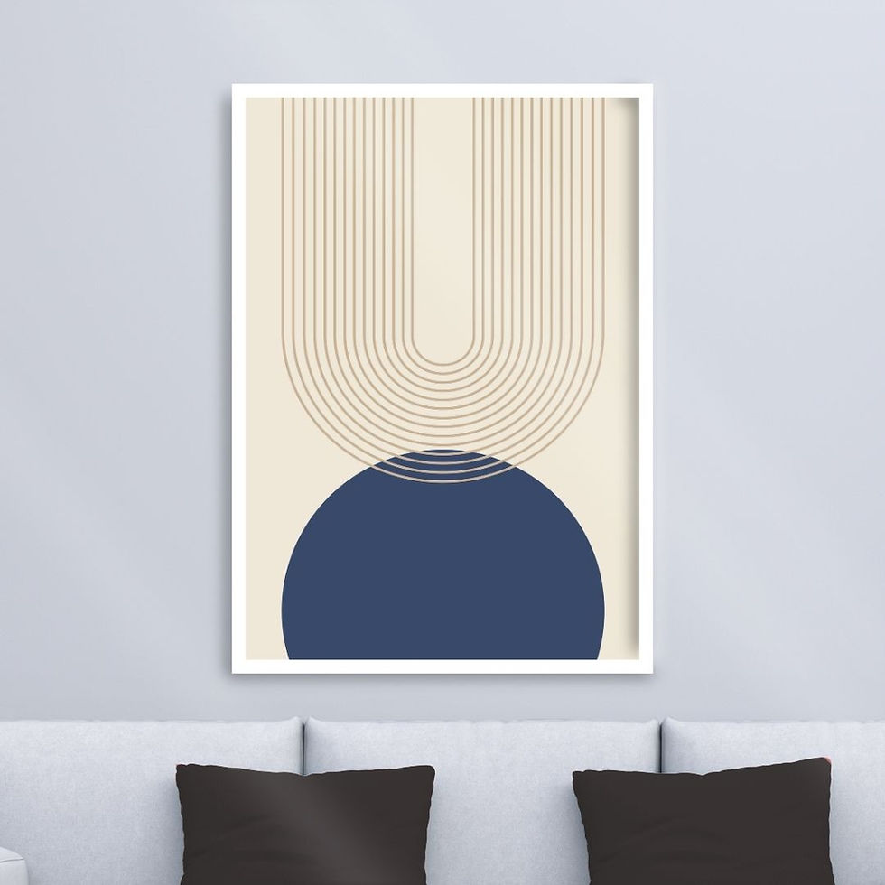 Arte Digital Imagem para Quadro Decorativo para Imprimir Abstrato Geométrico Círculo e Arcos - Azul e Bege
