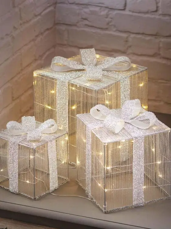 Presentes decorativos com LED de decoração de Natal DIY faça você mesmo