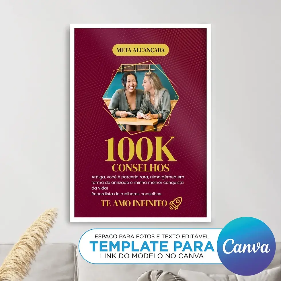 Arte Digital Imagem para Quadro Personalizado com fotos Presente para melhor amiga para imprimir Template Canva Editável BFF