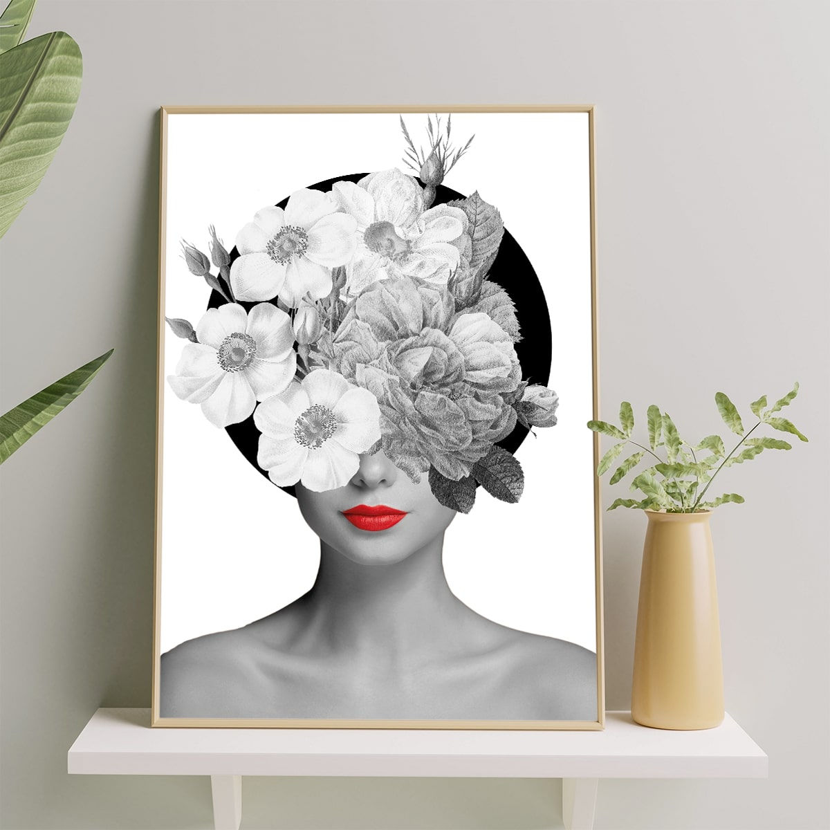 Mulher com Flores preto e branco