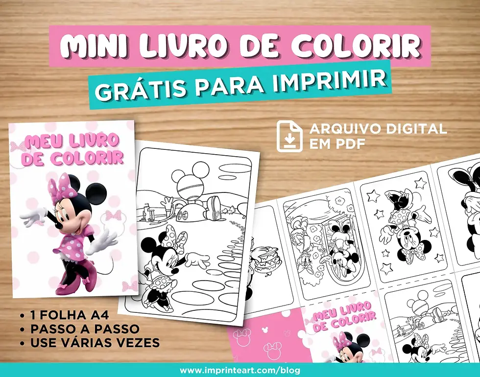 Mini Livro para Colorir de personagens infantis stitch rapunzel bts kpop mickey e minnie Desenhos Prontos para Imprimir e Criar uma Lembrancinha Criativa e Econômica atividade para crianças colorir coordenação motoro divertido grátis para baixar 1 folha a4