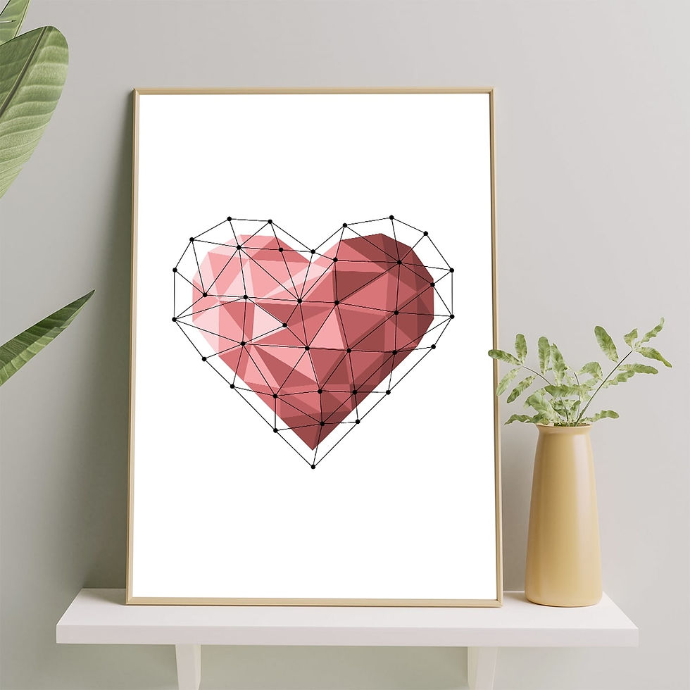 Coração Geométrico Vermelho e Rosa com preto