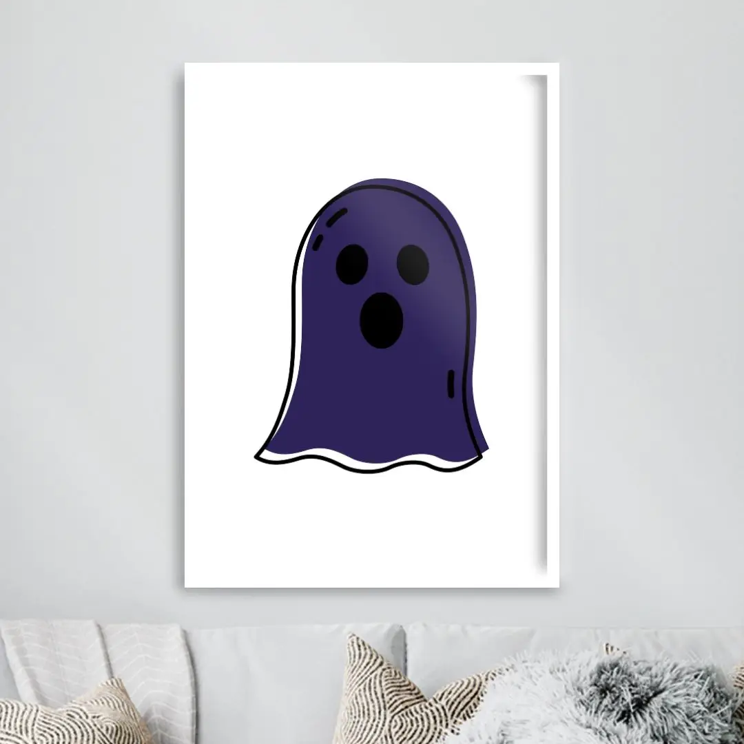 Imagem de halloween para imprimir de fantasma roxo assustado. Halloween minimalista.