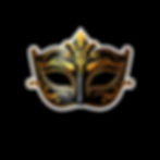 black and gold masquerade mask that covers just the eyes, black background, straight so it