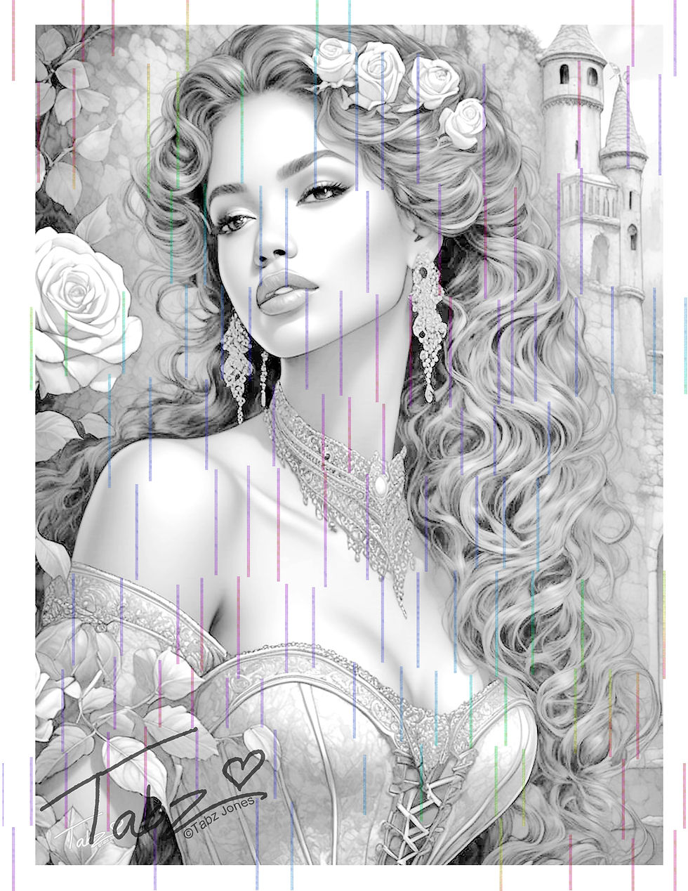 Thumbnail: A Court of Roses Grayscale Coloring Pages