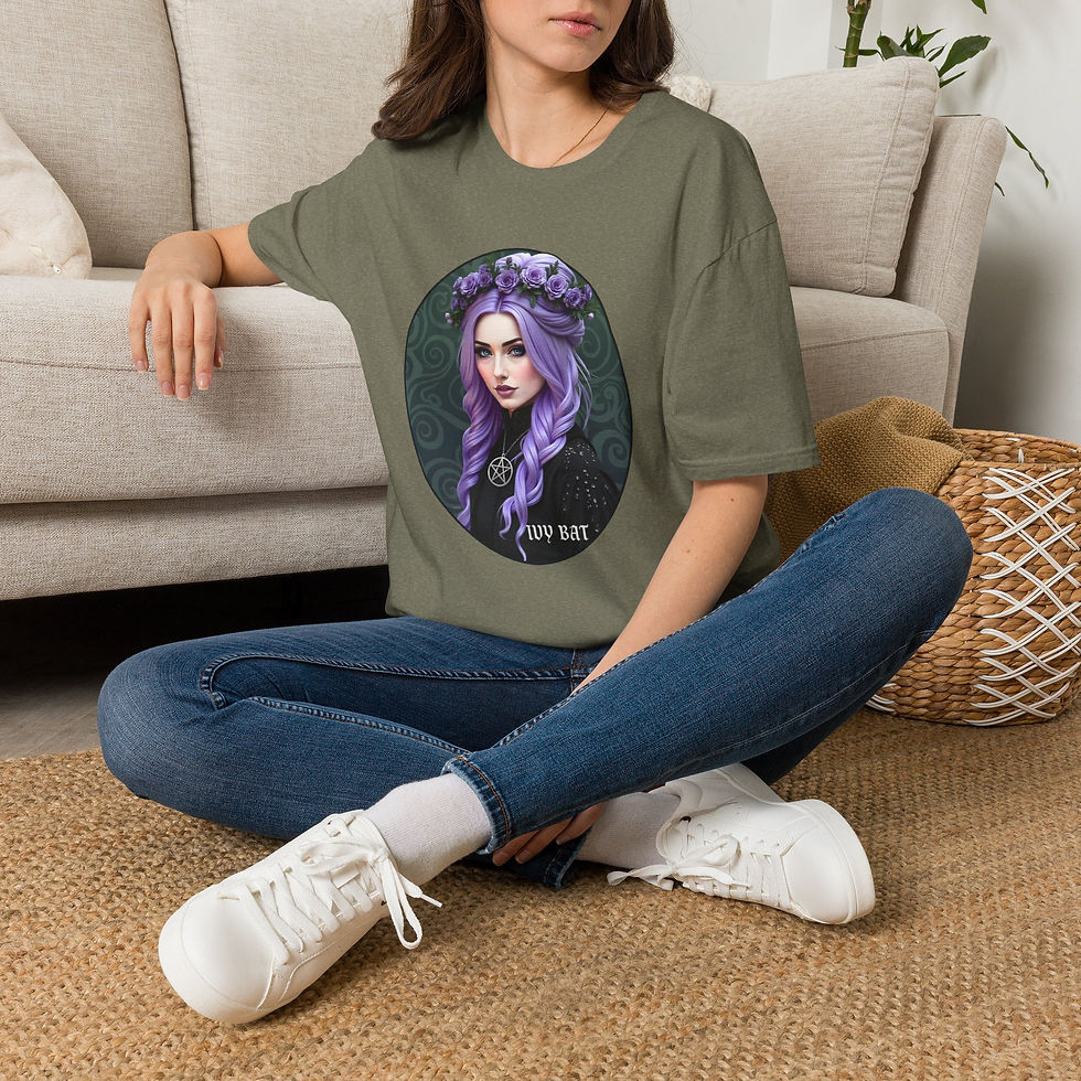 Thumbnail: Purple Goth Girl Portrait Ivy Bat Vampire Aesthetic Tee