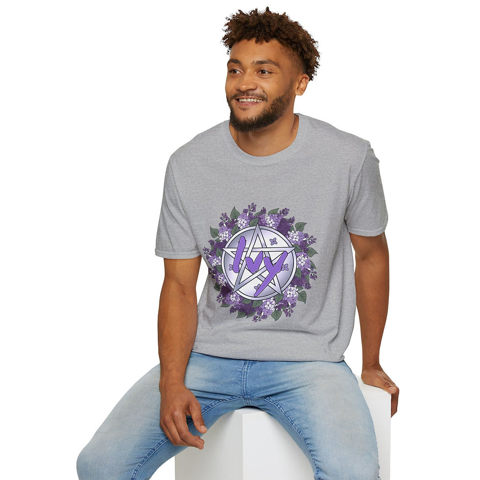 Thumbnail: Lavender Pentagram Floral T-Shirt — Ivy Bat Wiccan Witchcraft Pagan Symbol Tee