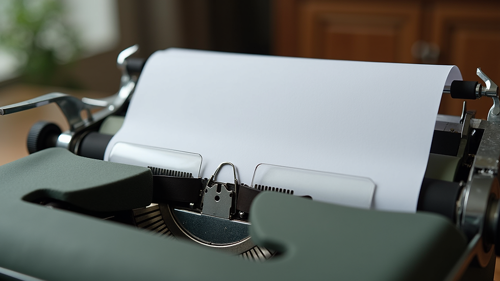 Close-up view of a typewriter with a blank page