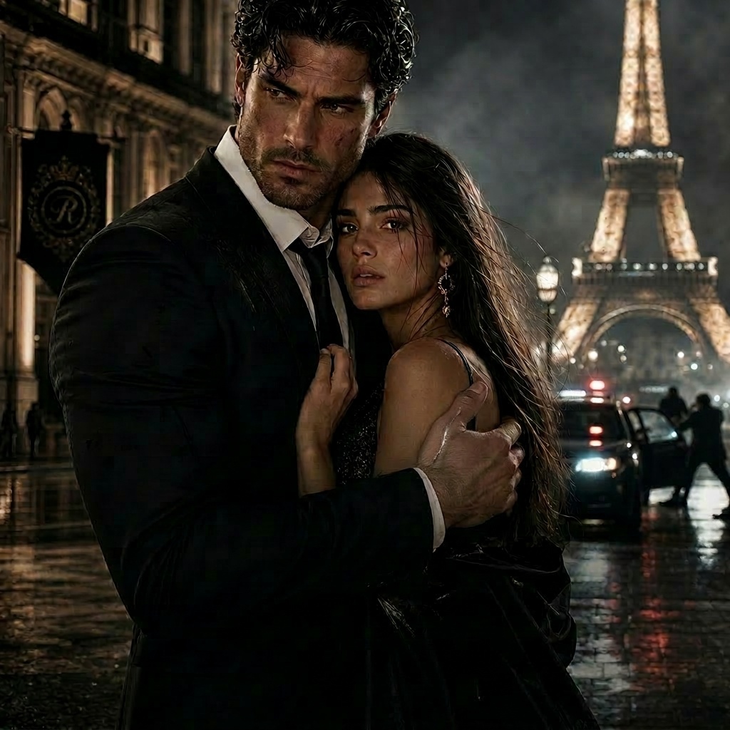 A dramatic scene featuring a royal princess and a security officer in a romantic suspense setting