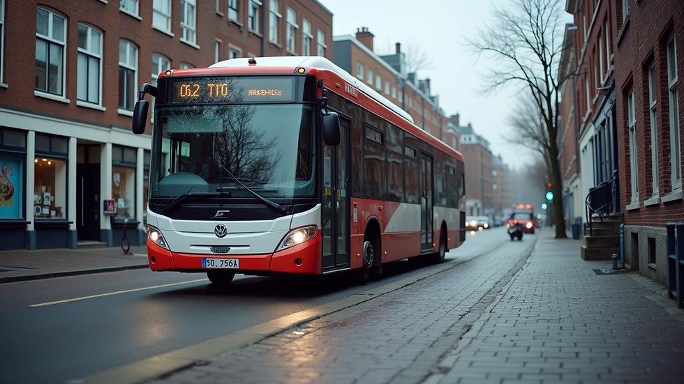 Eye-level view van een elektrotechnisch installatiebedrijf bus geparkeerd in Amsterdam