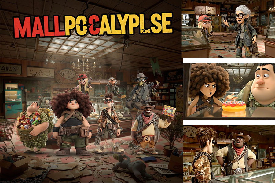 CUTM Films presents, A New AI animated Comedy Series, "Mallpocalypse". Still shots and cover design.