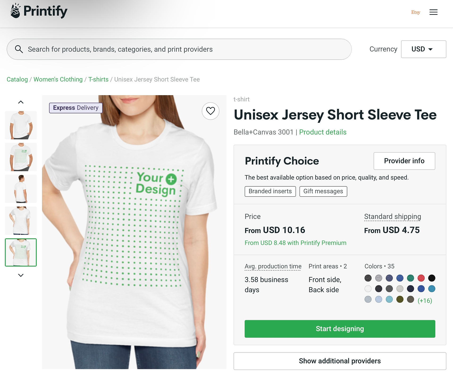 screenshot of Printify design shirt