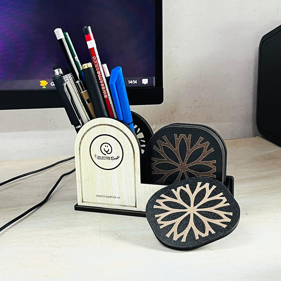 Thumbnail: Premium MDF Desk Organizer with Pen Stand & Coaster Set