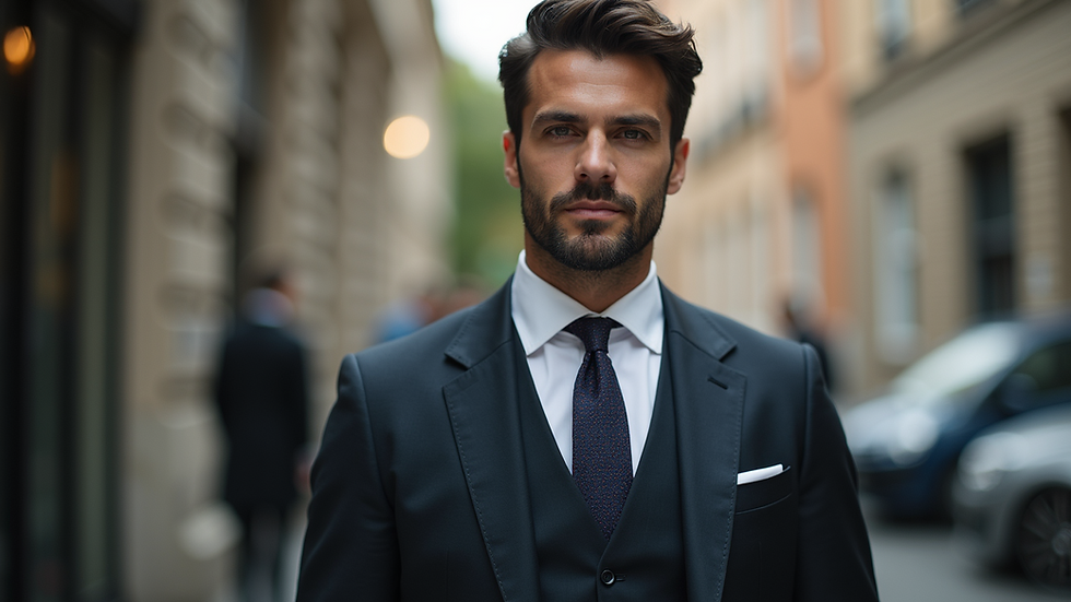 Eye-level view of a stylish man in a tailored suit