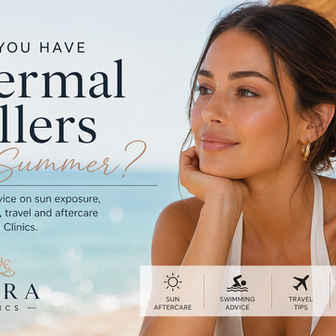 Woman at the beach with dermal filler summer aftercare advice from Tiara Clinics.