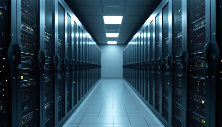 High angle view of a secure server room with network equipment