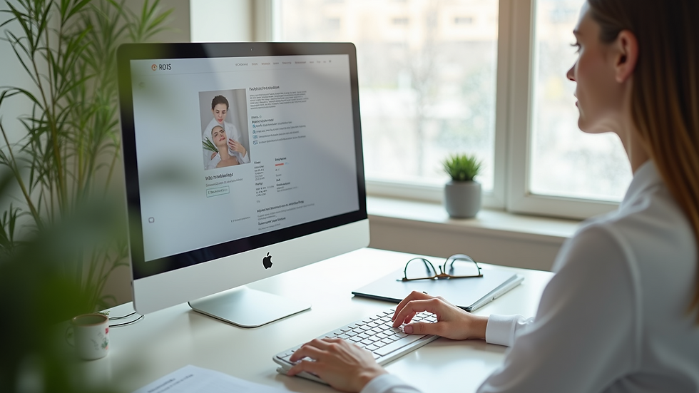 High angle view of a computer setup for skincare consultation