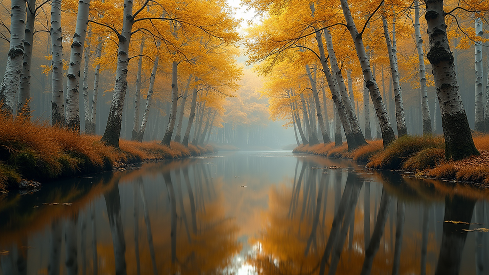 Eye-level view of aspen trees reflecting in a still pond
