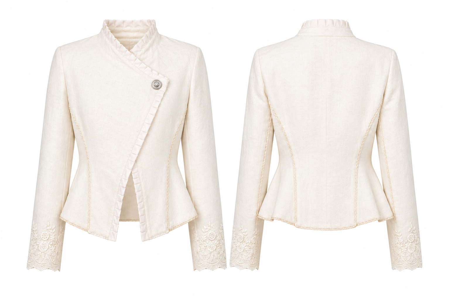 Asymmetric Ivory Silk Blazer Set