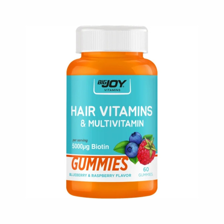 Bigjoy Vitamins Hair Vitamins & Multivitamin Yaban Mersini & Ahududu 60 Gummies