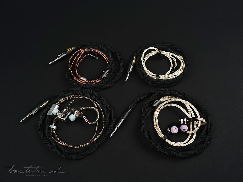 Tone Texture Soul Dita Ventura IEM Review, Nightcraft Vesper Shielded IEM cable, Nightcraft Selene 4 wire + 8 wire IEM cables, Nightcraft Lumiere IEM cable with Mysticraft IEM