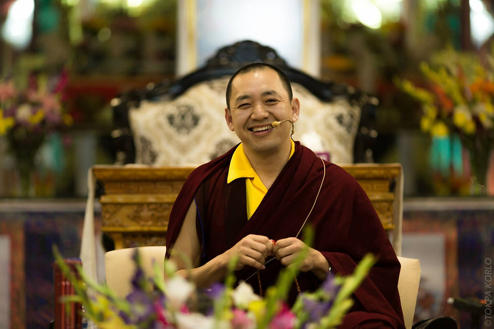 Dupsing Rinpoche smiles during the retreat teaching session — Karmapa International Buddhist Institute, New Delhi, India — December 2014 — KIBI Winter Retreat 2014 - Part 2 - The Many Smiles of Dupsing — photograph by Tokpa Korlo