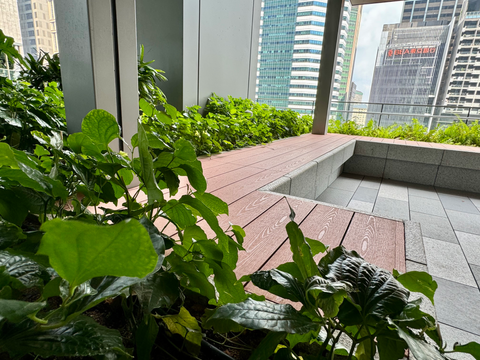 hotel, commercial, residential, school, college, composite wood, natural wood, decking, railing, staircase, stairs, bench, benches, wood