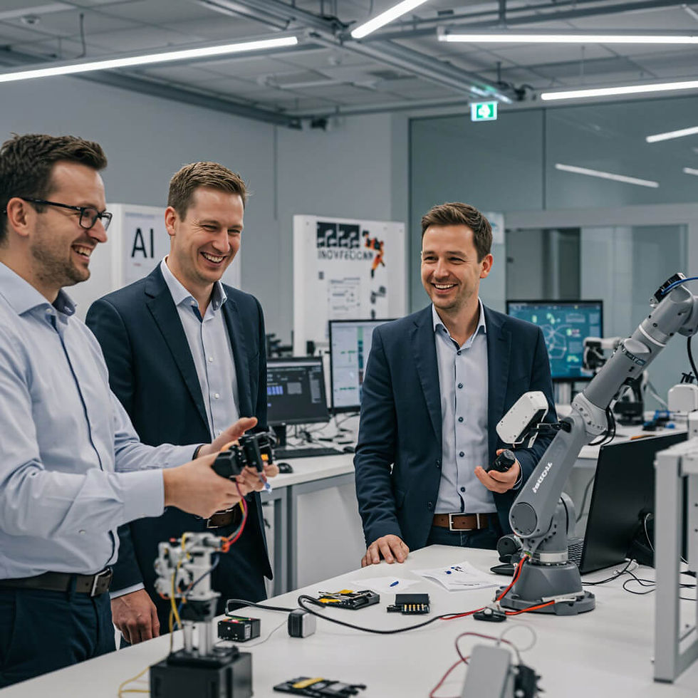 Führungskräfte in Deutschland erleben Spitzentechnologien wie VR, Robotik und KI-Dashboards im Bootcamp.