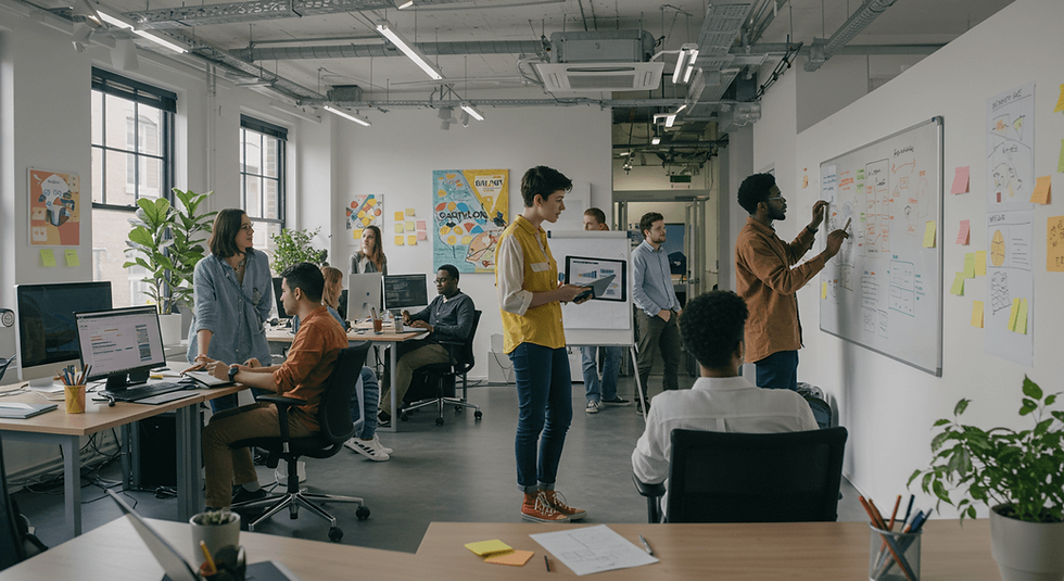 Modern startup teamwork illustrating collaboration, innovation, and dynamic problem-solving.