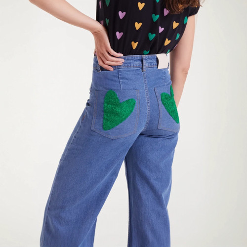 Heart embroidered Denim | The Polished Posy