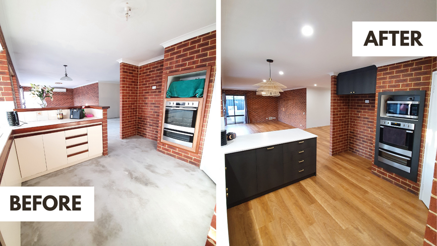 Image depicting the changes that can occur in your home when you replace the flooring with a new one. These images show the difference in appearance before and after the installation of the new floor.