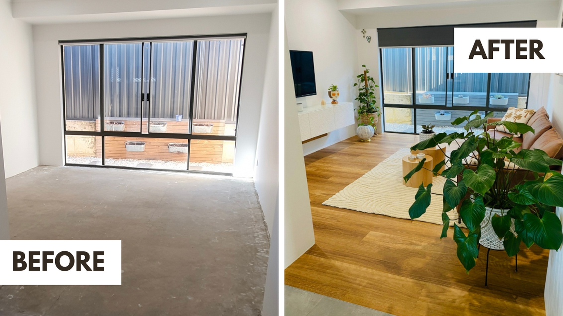 Before and after images of the transformation that changing the floor in your home can make.
