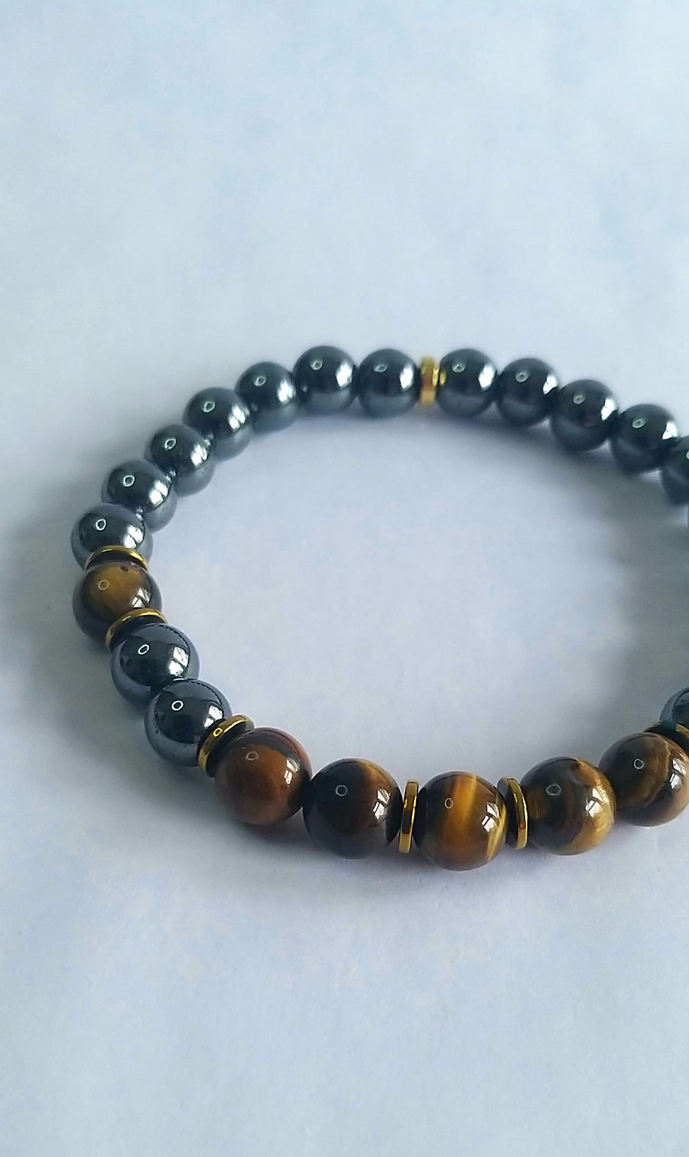 Thumbnail: Silver Grey Hematite + Golden Tiger Eye Bracelet